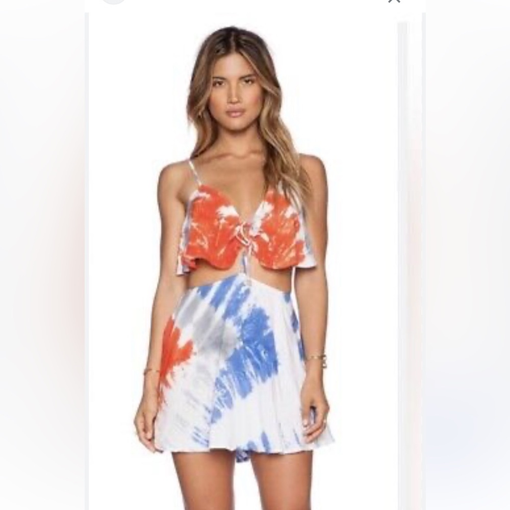 Indah Tie-Dye Mini Dress in Orange & Blue